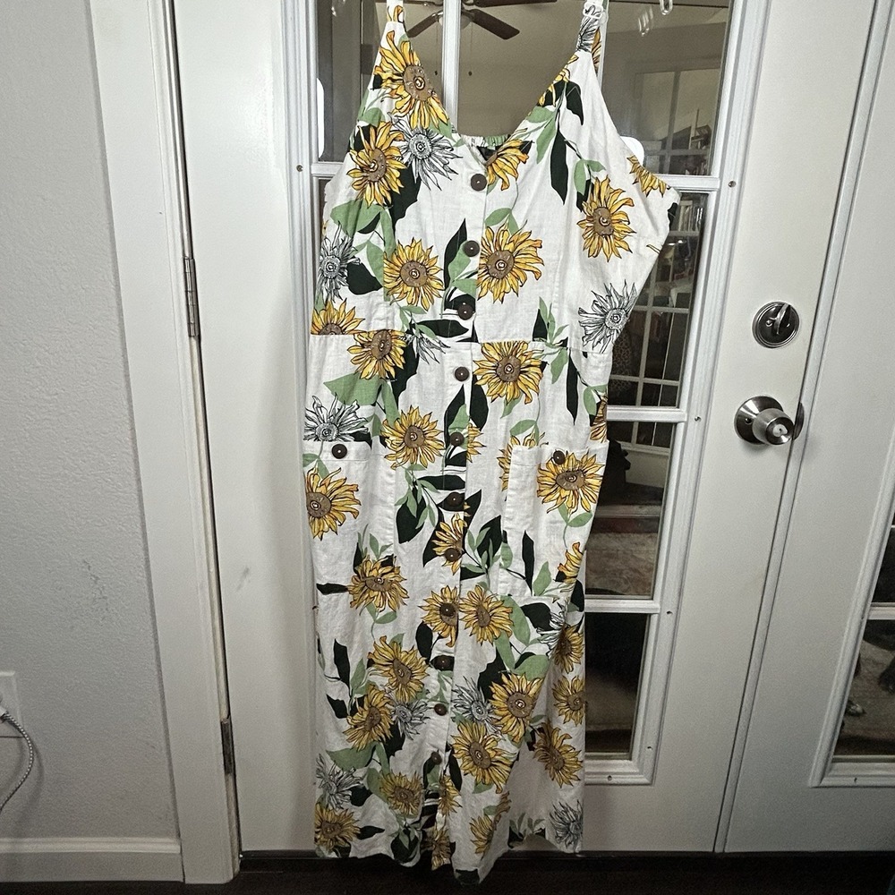 Mlle Gabrielle Sunflower Print Maxi Sundress Plus Size 3X Smocked